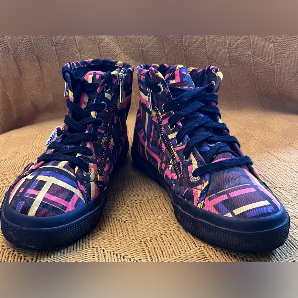 SUPERGA For Domingo Zapata Colorful Plaid Panda High Top Sneakers Unique Size 5